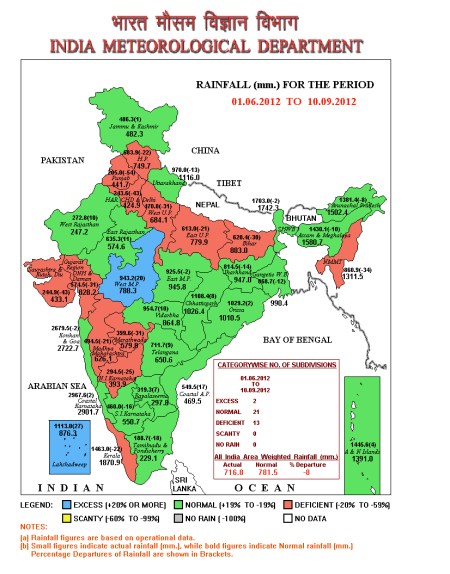 2012 monsoon rainfall till 10th September