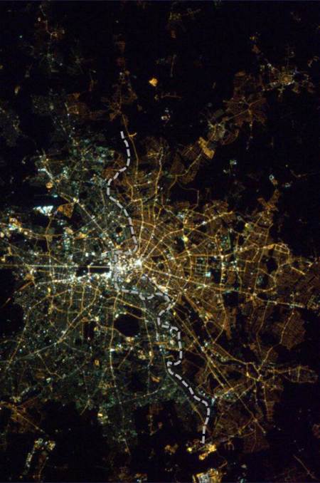 Berlin by night and where the wall was