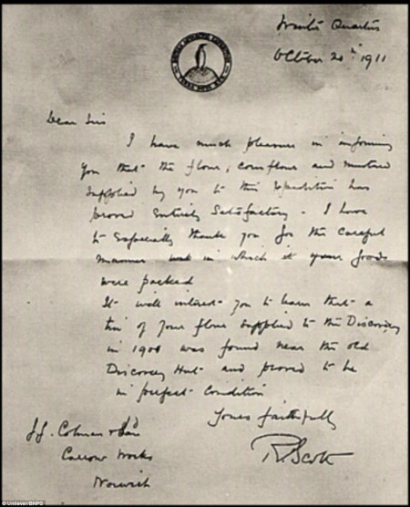 Captain Scott's letter to Colman (Unilever)