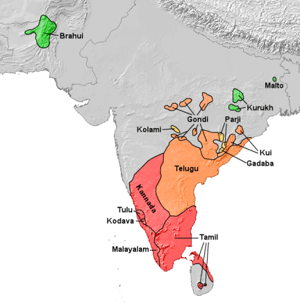 Dravidian language subgroups - map Wikipedia