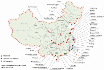 nuclear sites in china (graphic world-nuclear.org)